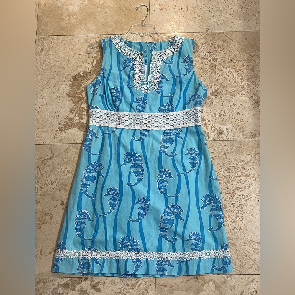 Lilly Pulitzer Blue Seahorse V-neck Sundress Size 12 EUC